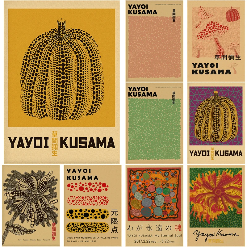 Vintage Fashion Wallpaper - Yayoi Kusama นิทรรศการโปสเตอร์ฟักทองจุดศิลปะญี่ปุ่นพิมพ์โปสเตอร์ Vintage Home Room