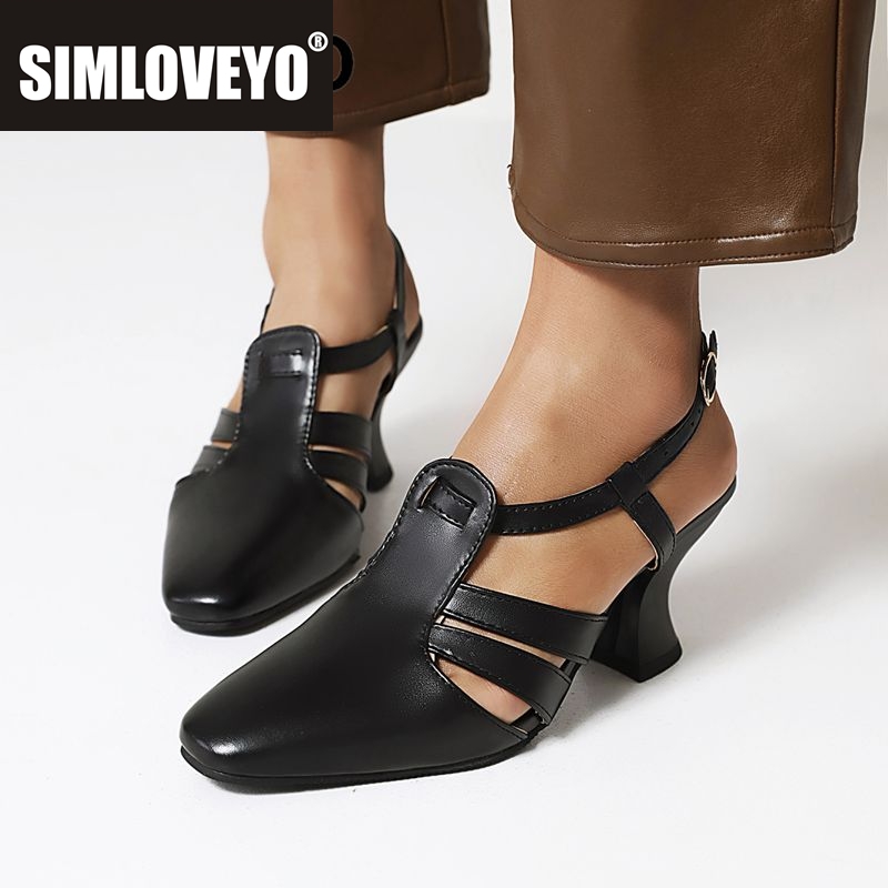 Vintage Fashion Plus Size - รองเท้าแตะแฟชั่นประจำวัน SIMLOVEYO 2025 สำหรับผู้หญิง หัวเหลี่ยม ส้นสูง