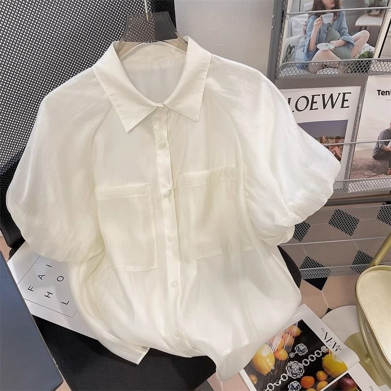 Vintage Fashion Hong Kong - เสื้อผู้หญิงแขนสั้นทรงหลวม แขนพอง สไตล์ฮ่องกง ดีไซน์วินเทจ ฤดูร้อน 2026