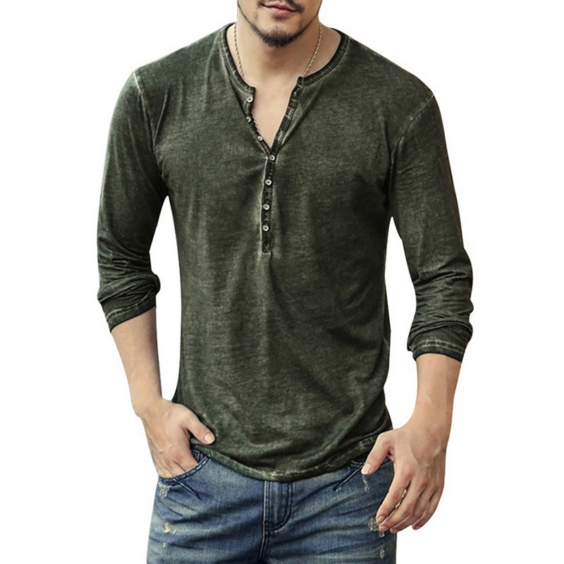 Vintage Fashion Looks - เสื้อยืดคอวีผู้ชายสไตล์วินเทจ ลุคเก่าแบบเรโทร แขนยาว แฟชั่นวัยรุ่น ผ้าคอมโพสิตกันยับ
