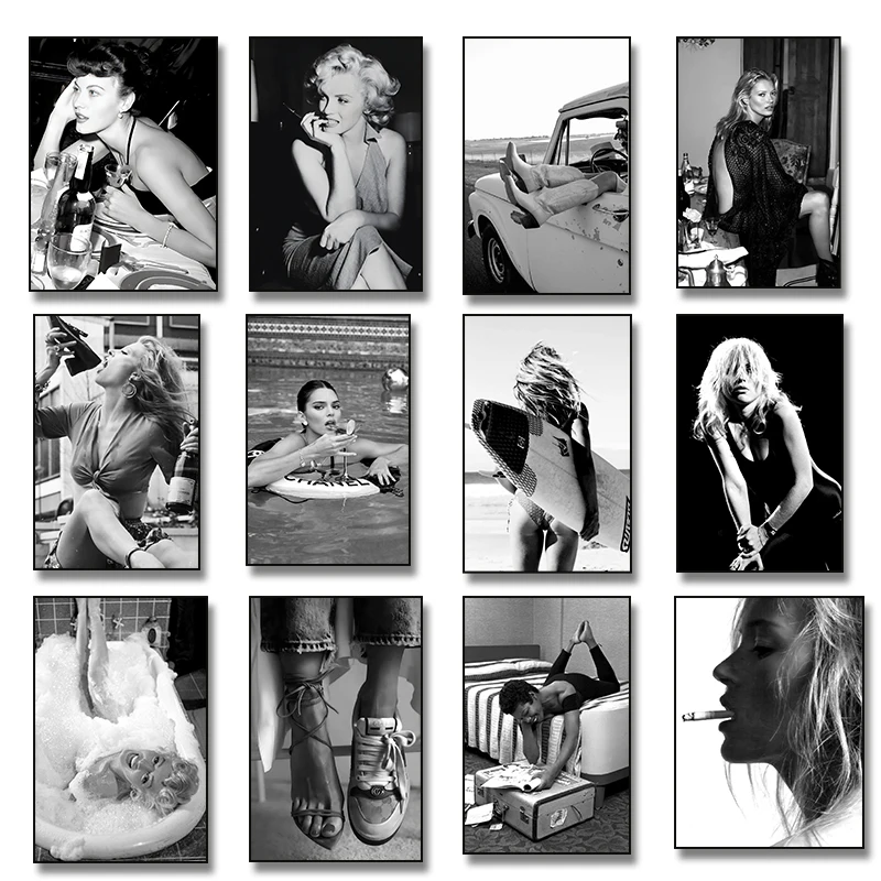 Vintage Fashion Photography - ผู้หญิงวินเทจดื่มมาร์ตินี่ริมสระว่ายน้ำ ภาพถ่ายแฟชั่นขาวดำ โปสเตอร์พิมพ์บนผ้าใบ ตกแต่งผนังบ้าน