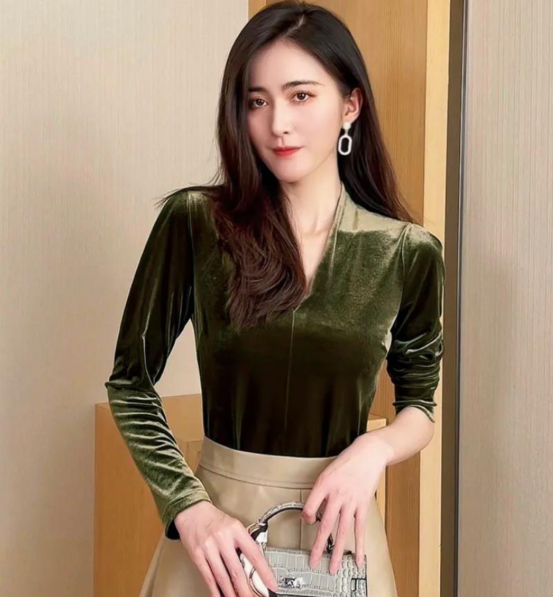 เสื้อเชิ้ตกำมะหยี่แขนยาวคอวี แ - Vintage Fashion Plus Size บทวิจารณ์และราคา