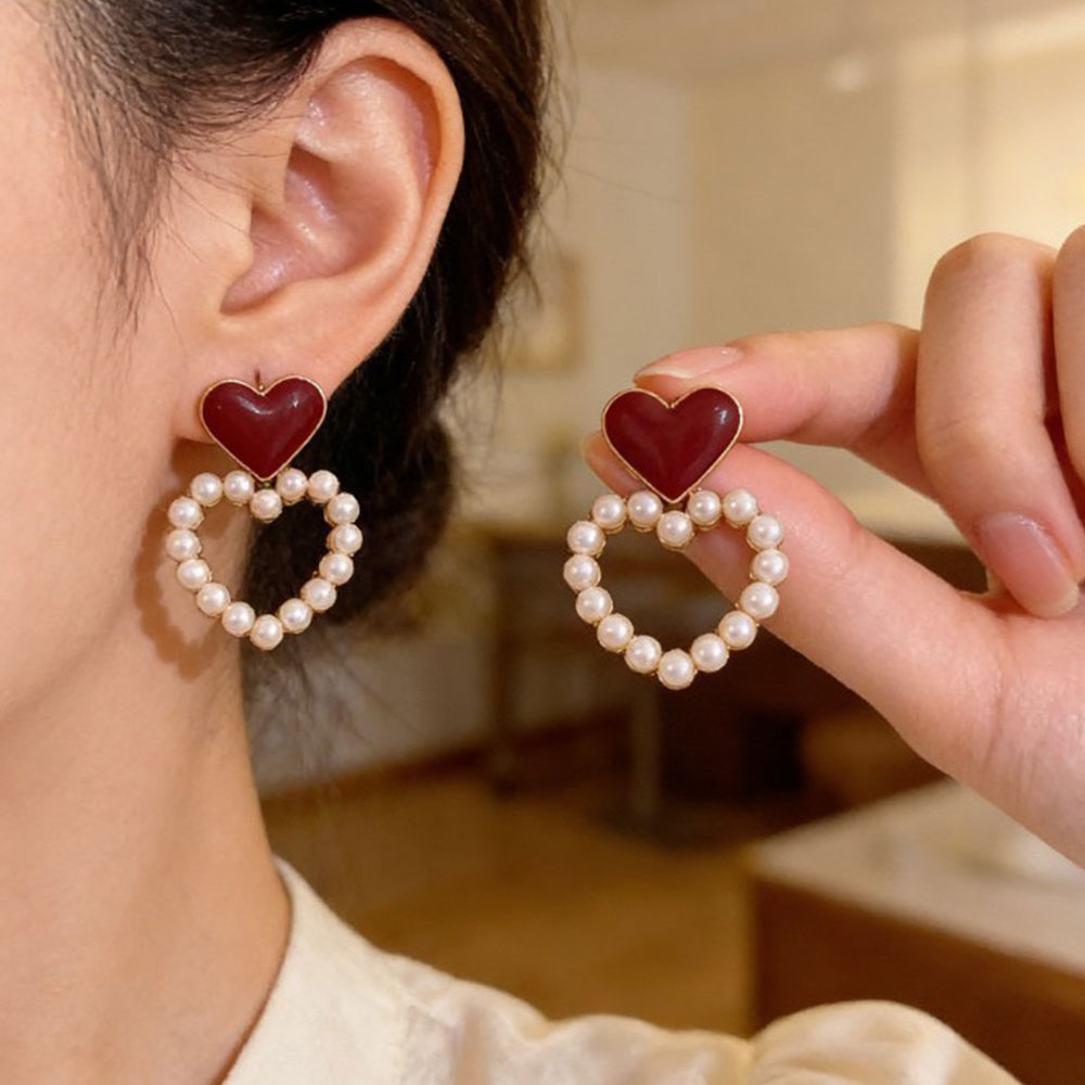 ต่างหูแบบติดหูสีแดงไวน์สไตล์ฮ่ - Vintage Fashion Hong Kong บทวิจารณ์และราคา